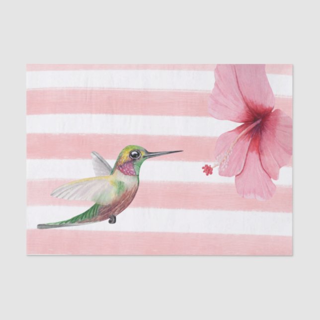 Hummingbird. Pink and White. Tissue Paper (Front)