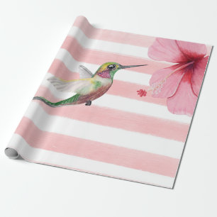 Hummingbird. Pink and White. Wrapping Paper