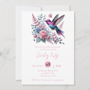 Hummingbird & Pink Blooms Girl Birthday Party Invitation