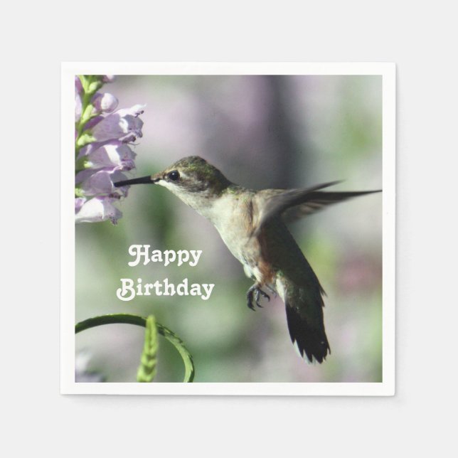 Hummingbird Pink Floral Wildlife Photo Birthday Napkins (Front)