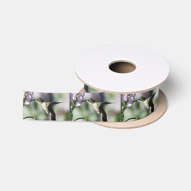 Hummingbird Pink Floral Wildlife Photo Satin Ribbon (Spool)