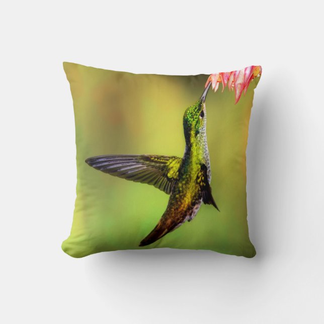 Hummingbird Pink Flower Bird Throw Pillow (Front)
