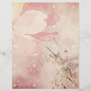 Hummingbird & Pink Flower Scrapbook Paper