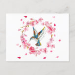 Hummingbird | Pink Flower Wreath Postcard