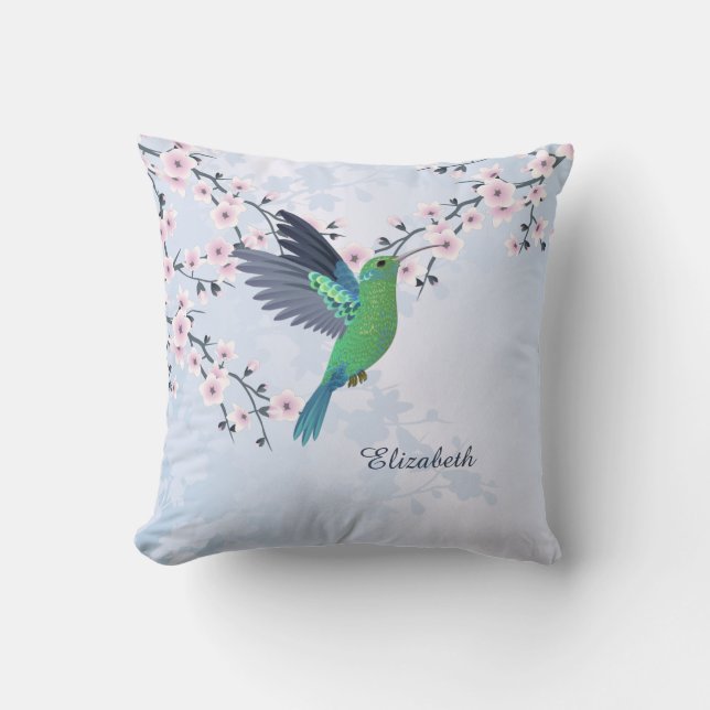 Hummingbird Pink Girly Shiny  Throw Pillow (Front)