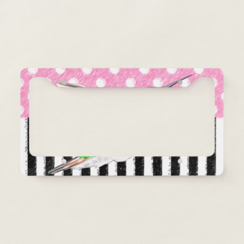 Hummingbird Pink Polka Dot License Plate Frame