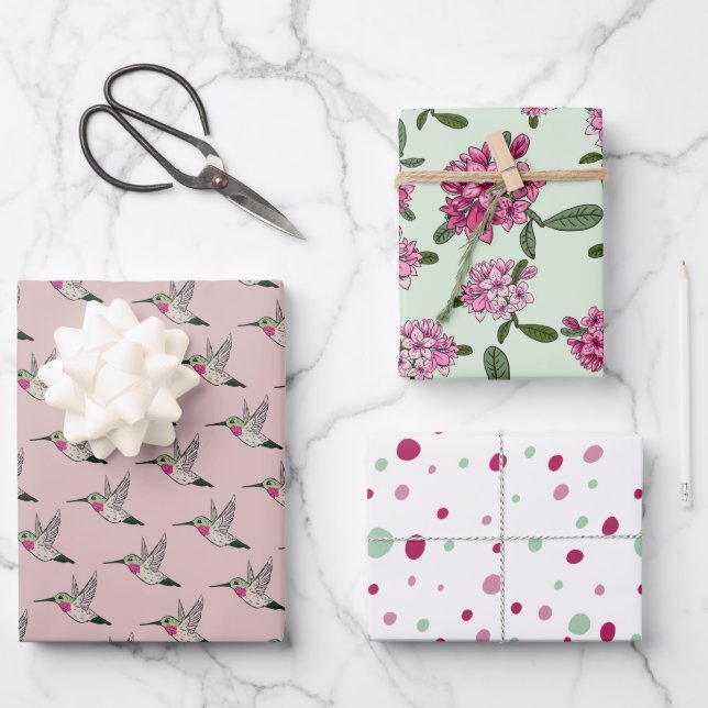 Hummingbird Pink Rhododendron Wrapping Paper (Front)