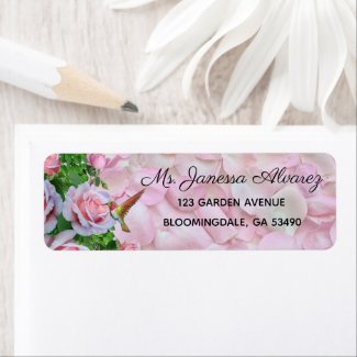 Hummingbird Pink Roses Return Address Labels