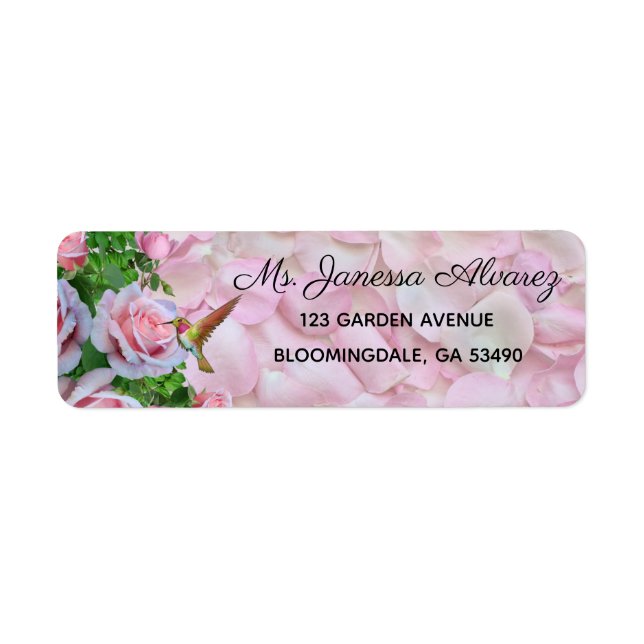 Hummingbird Pink Roses Return Address Labels (Front)