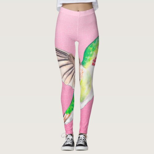 Hummingbird Pink Stained Glass Leggings