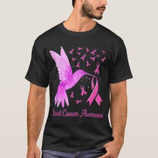 Hummingbird Pink Sunflower Breast Cancer Awareness T-Shirt