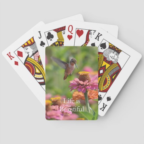 Hummingbird Pink Zinnia Flowers (photo by me) Poker Cards