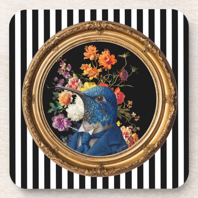 Hummingbird Portrait Wall Art Print Beverage Coaster (Front)