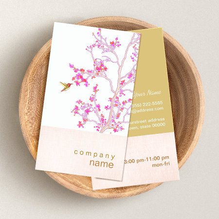 Hummingbird Pretty Pink Buds Branch Business Card