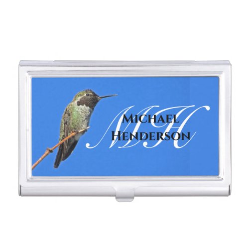 Hummingbird Professional Blue Elegant Monogram Business Card Case