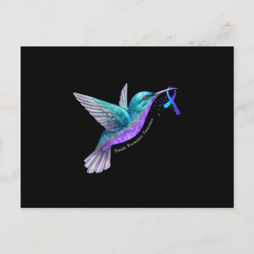 Hummingbird Purple Blue Ribbon Suicide Prevention Announcement Postcard