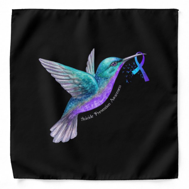 Hummingbird Purple Blue Ribbon Suicide Prevention Bandana (Front)