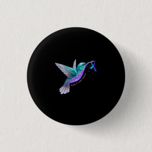 Hummingbird Purple Blue Ribbon Suicide Prevention Button