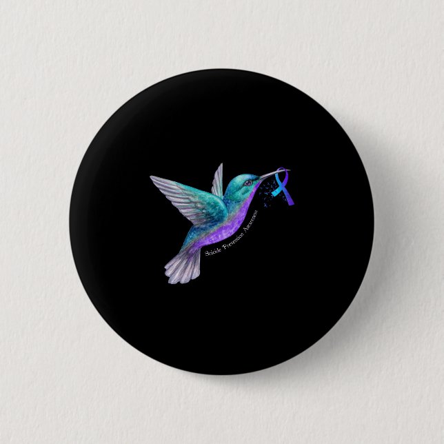 Hummingbird Purple Blue Ribbon Suicide Prevention Button (Front)