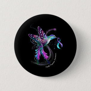 Hummingbird Purple Blue Ribbon Suicide Prevention  Button