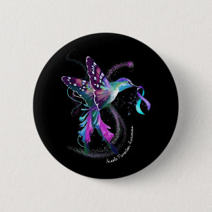 Hummingbird Purple Blue Ribbon Suicide Prevention  Button