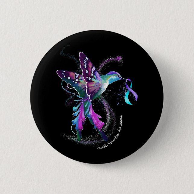 Hummingbird Purple Blue Ribbon Suicide Prevention  Button (Front)
