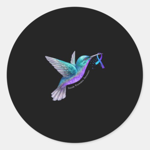 Hummingbird Purple Blue Ribbon Suicide Prevention Classic Round Sticker