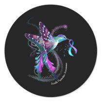 Hummingbird Purple Blue Ribbon Suicide Prevention  Classic Round Sticker