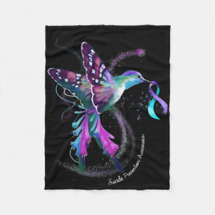Hummingbird Purple Blue Ribbon Suicide Prevention  Fleece Blanket
