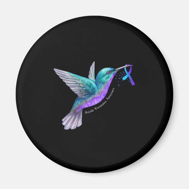 Hummingbird Purple Blue Ribbon Suicide Prevention Magnet (Front)