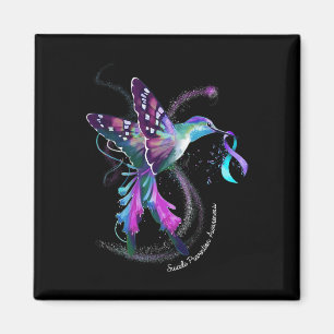 Hummingbird Purple Blue Ribbon Suicide Prevention  Magnet