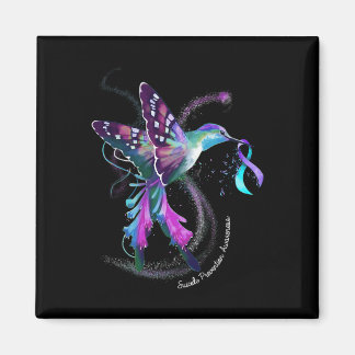 Hummingbird Purple Blue Ribbon Suicide Prevention  Magnet
