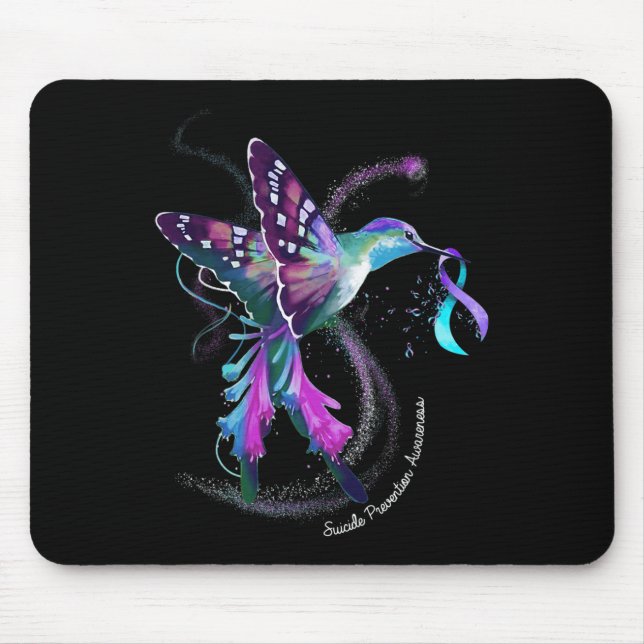 Hummingbird Purple Blue Ribbon Suicide Prevention  Mouse Pad (Front)
