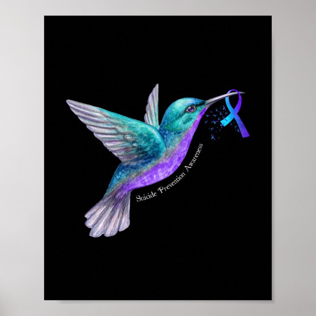 Hummingbird Purple Blue Ribbon Suicide Prevention Poster (Front)