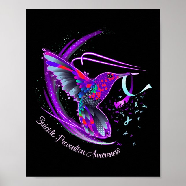 Hummingbird Purple Blue Ribbon Suicide Prevention  Poster (Front)