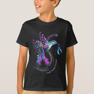 Hummingbird Purple Blue Ribbon Suicide Prevention  T-Shirt