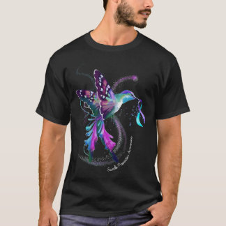 Hummingbird Purple Blue Ribbon Suicide Prevention  T-Shirt