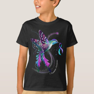 Hummingbird Purple Blue Ribbon Suicide Prevention T-Shirt