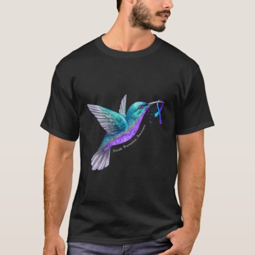 Hummingbird Purple Blue Ribbon Suicide Prevention T_Shirt