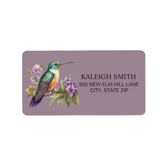 Hummingbird Purple Flowers Address Label (Front)