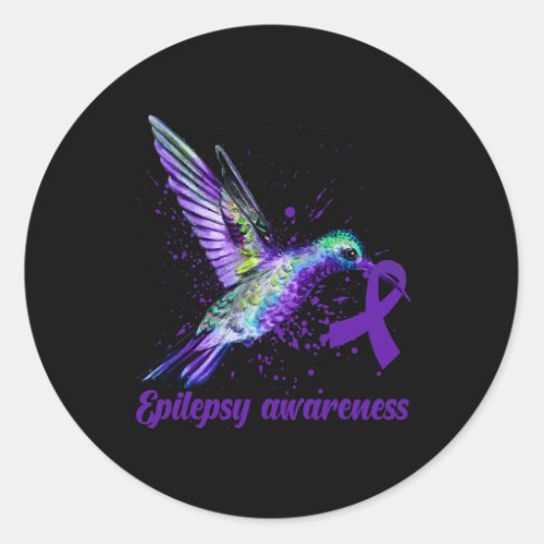 Hummingbird Purple Ribbon Epilepsy Awareness Month Classic Round Sticker