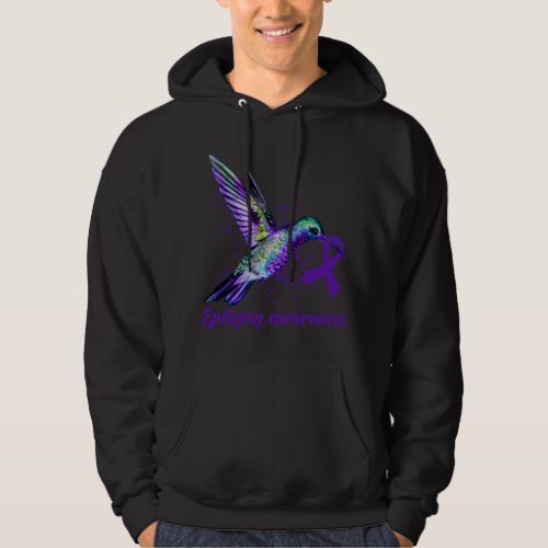 Hummingbird Purple Ribbon Epilepsy Awareness Month Hoodie