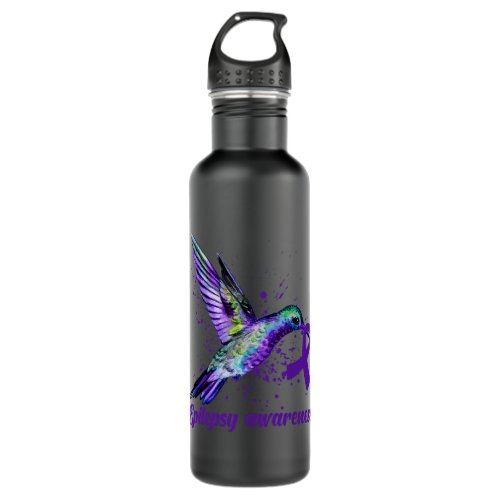 Hummingbird Purple Ribbon Epilepsy Awareness Month Stainless Steel Water Bottle