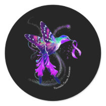 Hummingbird Purple Ribbon Pancreatic Cancer Awaren Classic Round Sticker