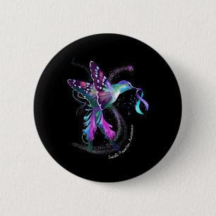 Hummingbird Purple Ribbon Suicide Prevention Aware Button