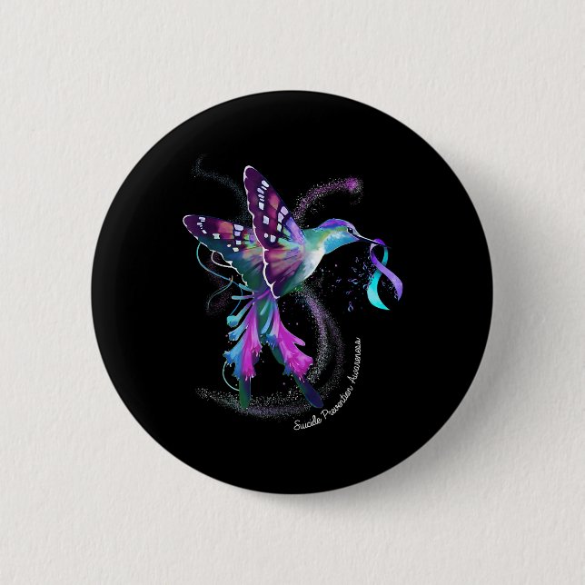 Hummingbird Purple Ribbon Suicide Prevention Aware Button (Front)