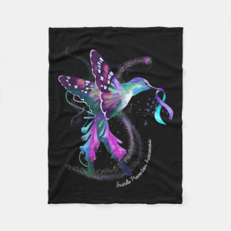 Hummingbird Purple Ribbon Suicide Prevention Aware Fleece Blanket
