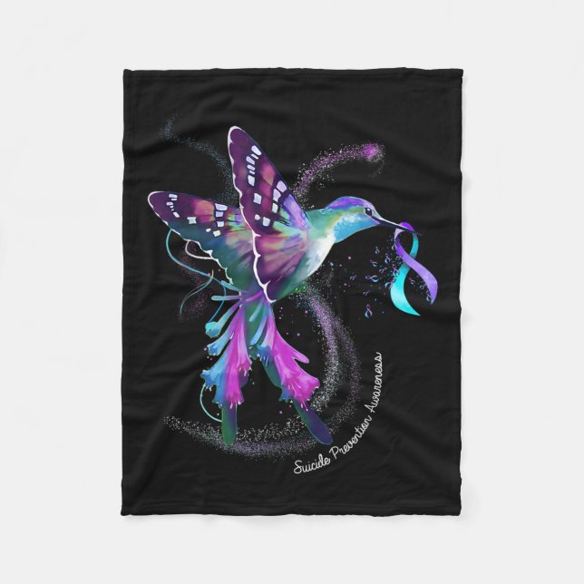 Hummingbird Purple Ribbon Suicide Prevention Aware Fleece Blanket (Front)