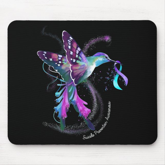 Hummingbird Purple Ribbon Suicide Prevention Aware Mouse Pad (Front)