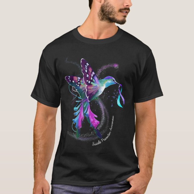 Hummingbird Purple Ribbon Suicide Prevention Aware T-Shirt (Front)